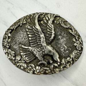 Vintage EGE 1993 Eagle Floral Belt Buckle Silver Tone USA (No Belt Loop) ✨